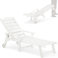 LUE BONA Outdoor Chaise Lounge, HDPS Chaise Lounger, 5 Positions Adjustable Lounge Chairs, Pool Lounge Chair with Wheels for Poolside, Backyard, White