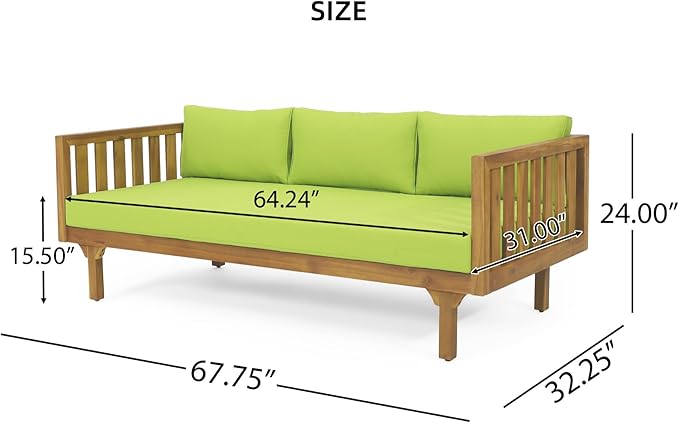 Merax Outdoor 3 Seater Daybed, Acacia Wood Day Bed Couch Sofa with Cushions for Patio Backyard, Garden, Green