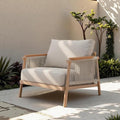 Acanva Modern All-Weather Aluminum Outdoor Patio Sofa with Thick Cushions, Olefin Fabric Sunroom Backyard Furniture, Light Khaki, Armchair