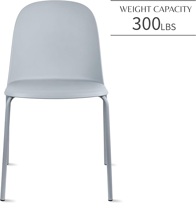 2xhome Modern Stackable Armless Dining Chair | Plastic Shell Seat with Metal Legs | Indoor or Outdoor Use | Home Kitchen Patio (4, Grey, No Padding)