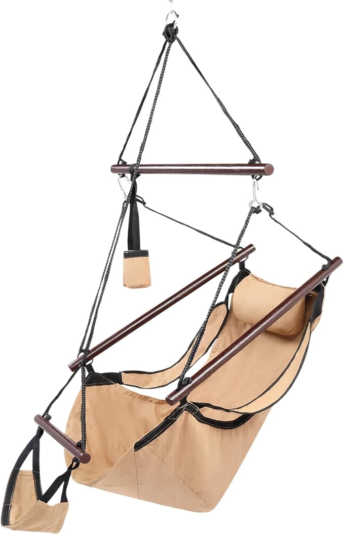 ONCLOUD Upgraded Unique Hammock Hanging Sky Chair, Air Deluxe Swing Seat with Rope (Tan)