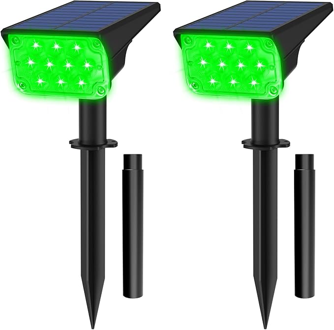 T-SUNUS Green Solar Spot Lights Outdoor Landscape Spotlights 2 Pack Dusk to Dawn Waterproof IP65 for St Patricks Day Halloween Christmas Accent Uplighting for Tree Yard Statue Graveyard Driveway Flag