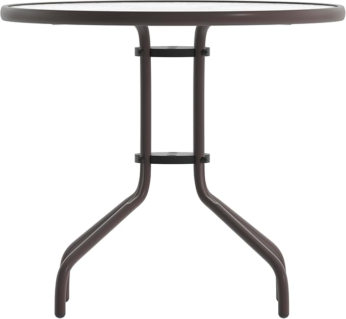 Flash Furniture Bellamy 31.5'' Round Indoor/Outdoor Tempered Glass Metal Frame Side Table, Bronze