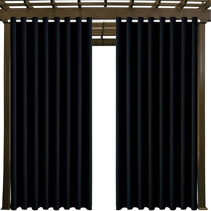 Waterproof Outdoor Curtain W105 x L84 - Grommet Top Sunlight Blocking Window Treatment Drapes Blackout Curtains for Home Bedroom Living Room Outdoor Patio Porch Pergola Cabana Gazebo (Black, 2 Panels)