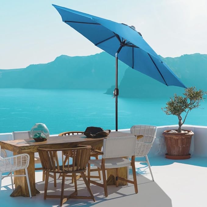 Backyard Expressions 9 ft. Patio Umbrella, Market Table Umbrella w/Tilt and Crank, 8 Ribs