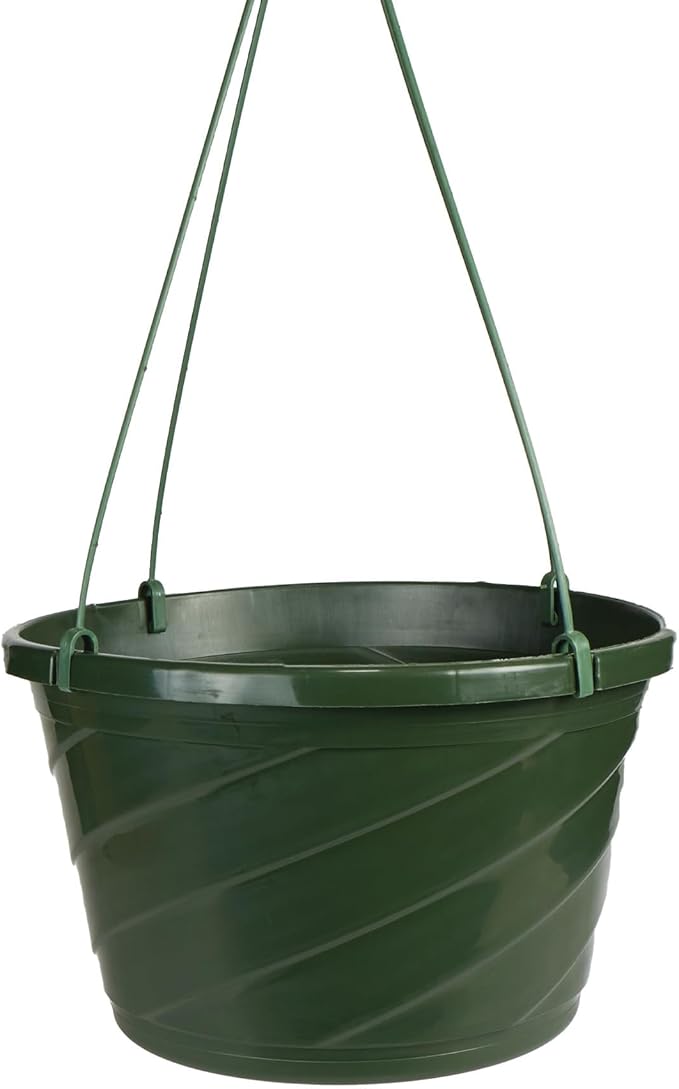 The HC Companies Euro Hanging Basket Planter Decorative 12-Inch Large Plastic Hanging Basket w/Swirl Design for Outdoor Plants | Green