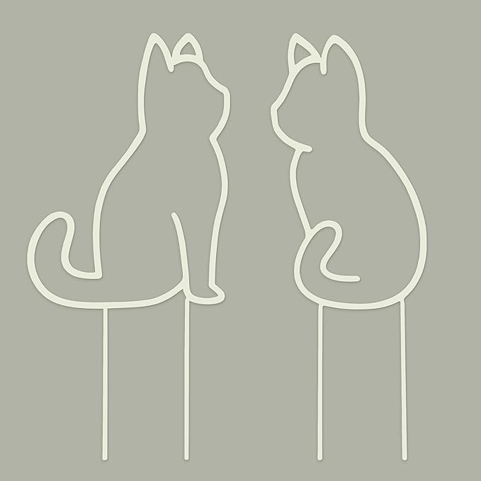 Cat-Shaped Small Trellis for Potted Plants, 13 inches Hoya Trellis 2 Pack, Metal Plant Trellis for Climbing Plants Indoor, Houseplants Trellis Indoor (White)
