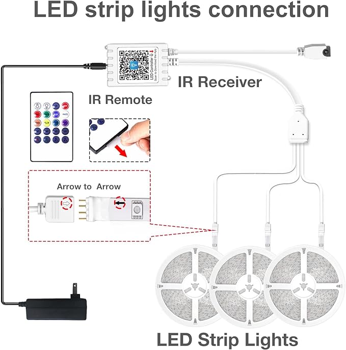 DAYBETTER Outdoor Led Strip Lights Waterproof, Smart Led Light Strips with Remote and App Control, 5050 RGB Color Changing Led Lights for Bedroom, Roof Eaves, Room Decor, 65.6 ft(4 Rolls of 16.4ft)