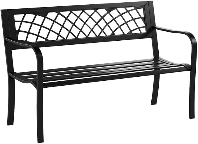 Garden Bench Outdoor Bench with Plastic Backrest for Patio Metal Bench Park Bench or Yard Porch Clearance Work Entryway