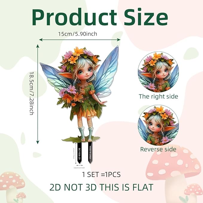 Fairy Garden Stake Decor, Acrylic 2D Garden Fairy Decoration, Fairy Garden Accessories for Outdoor Indoor Yard Lawn Pot Plants (Floral Girl)