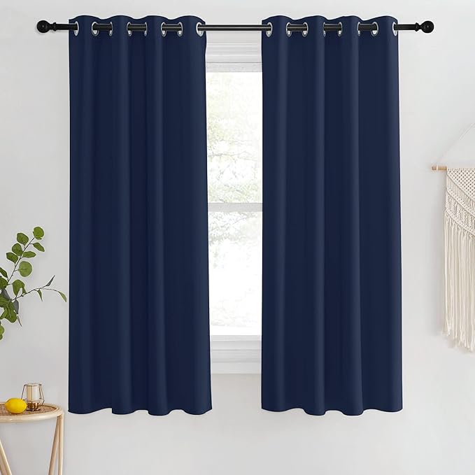 NICETOWN Blackout Navy Blue Curtains 63 inch Length - Window Treatment Energy Saving Thermal Insulated Room Darkening Solid Grommet Drapes for Living Room (1 Panel, 46 by 63-Inch)