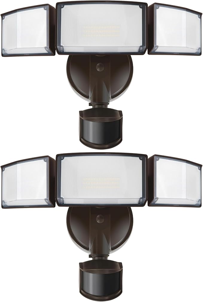 LUTEC 2 Pack 72W 7500LM LED Security Lights Motion Sensor Light Outdoor, 5000K Daylight, IP65 Waterproof, Dusk to Dawn, 3-Head Motion Detected Flood Light for Garage, Yard, Porch(Brown)