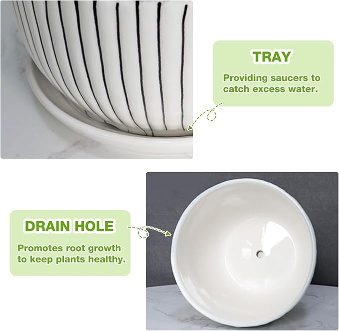 Ceramic Plant Pots Set of 3, 6.75/5.6/4.2 inch Planters with Drainage Holes and Saucer, Flower Pot Outdoor Indoor, Modern Decorative Planters for House Plants Garden Planters Succulent Pots