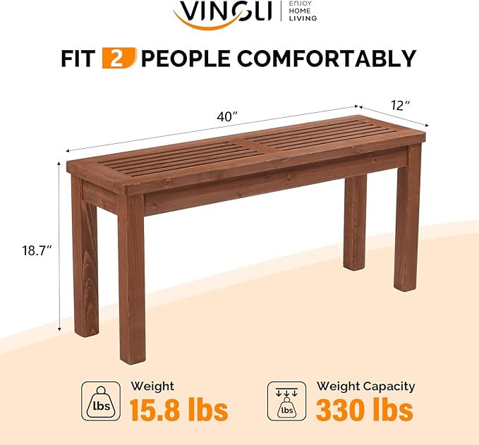 VINGLI Outdoor Wooden Bench, 40” Porch Bench Outdoor Backless Garden Bench, Small Outdoor Bench for Deck Patio Entryway