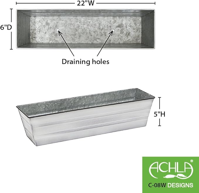 Achla Designs Galvanized Window Flower Box Planter-Cape Cod White-Small (22" L x 6" W x 5" H)