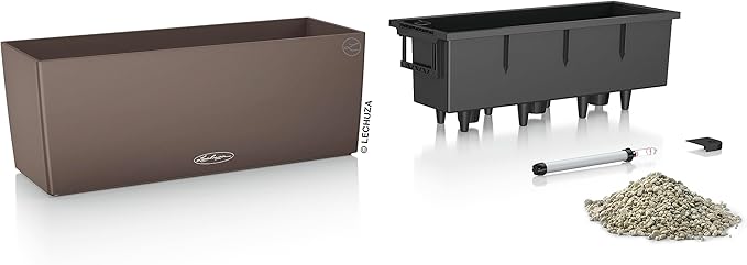 Lechuza BALCONERA Color 50 Nutmeg, Self-Watering Window Box (Railing Planter), H7.5 L19.7 W7.5 in