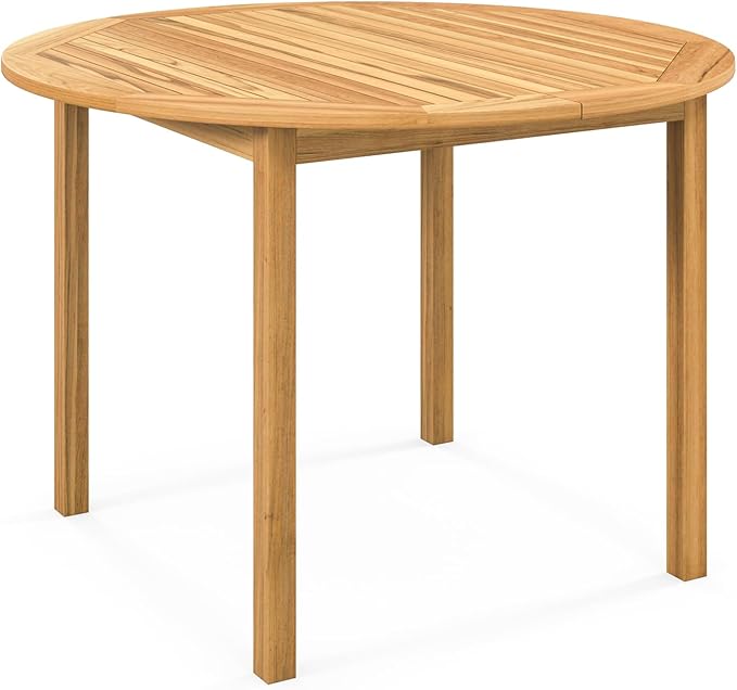 Tangkula 44" Round Outdoor Dining Table for 4, Acacia Wood 4-Person Large Patio Dining Table, Farmhouse Indoor Outdoor Dining Furniture for Deck, Garden, Poolside & Backyard