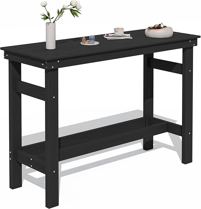 SERWALL 41" Outdoor Bar Table with 1.6" Umbrella Hole, HDPE Patio Bar Counter Height Table, All-Weather Rectangle Bar Table for Backyard, Garden, Poolside, Balcony - Black