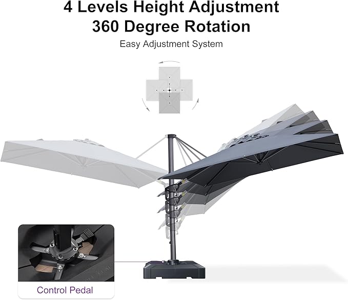 PURPLE LEAF 8' X 8' Patio Umbrella for Pool 7' High Offset Outdoor Cantilever Umbrella Swimming Pool Umbrella with 360°Rotation for Poolside Grey