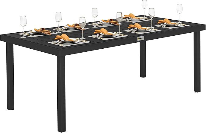Outsunny 75" x 35" Outdoor Dining Table for 8 People, Rectangular Aluminum Frame Garden Table with All-Weather Faux Wood Top for Garden, Lawn, Patio, Black