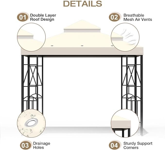 10x10 Canopy Replacement Top Double Tiered Gazebo Cover for Yard, Patio & Garden Durable Sunshade Replacement (Beige)