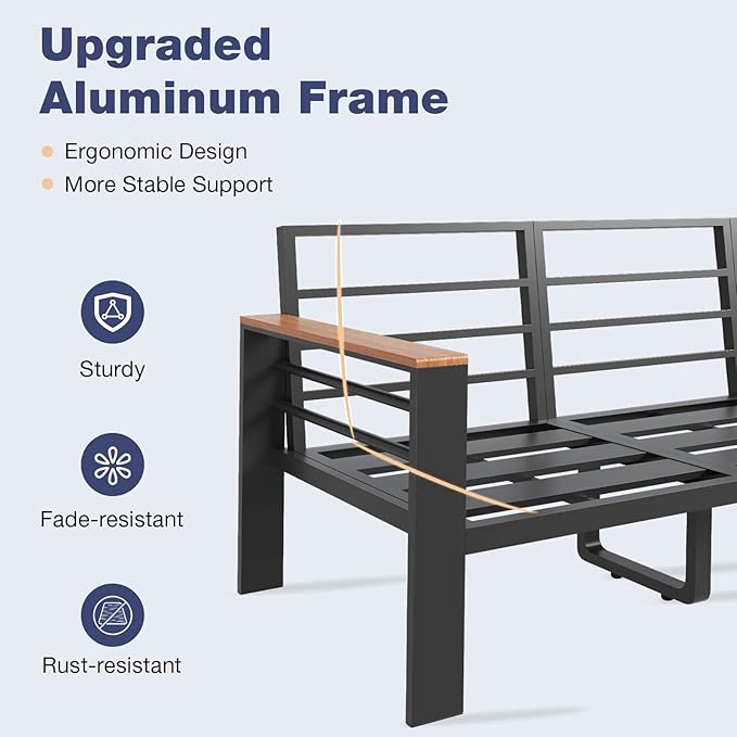 Aoxun Aluminum Patio Furniture Set with Umbrella 4 Seats, Oversized Outdoor Sectional with Washable Thick Cushions, Coffee Table and Waterproof Cover, Patio Conversation Sets for Porch, Balcony, Deck