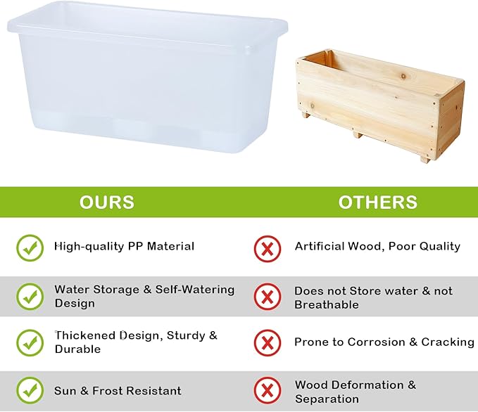 Window Box Planter 6 Packs, 13.8 Inches Rectangle Flower Pots with Drainage Holes & Trays, Pots for Vegetables, Herbs, Flowers, Garden Windowsill Balcony (Translucent White)