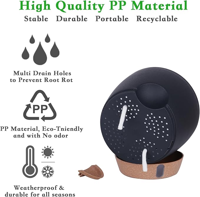 Self-Watering Plant Pots for Indoor Plants: 8/10/12 Inch Large Plastic Planter with Water Level Indicator, Drainage Holes & Deep Reservoir, Modern Decorative Flower Pot (Black)