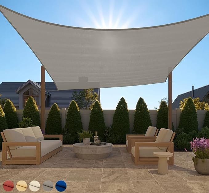 GORILLA GRIP Heavy Duty Sun Shade, UV Protection Fade Tear and Rust Resistant Rectangle Sunshade Canopy, Curved Edges Blocks Sunlight, Breathable Sail, Outdoor Patio, Lawn Garden 12x12 FT Gray