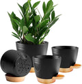 4-Pack Plant Pots with Drainage 6.5/6/5.5/5 Inch, Self Watering Pots for Indoor Plants, Planters for Indoor Outdoor Plants, Plastic Flower Pot, Planter for Indoor Outdoor (Black)