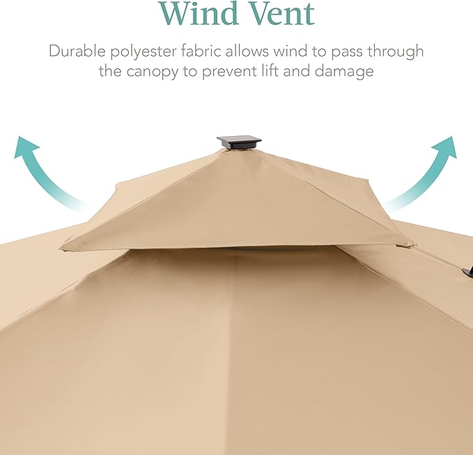 Best Choice Products 10x10ft Cantilever Patio Umbrella w/Base Included, Solar LED Lights 360 Rotation Large Offset Hanging Outdoor Shade for Deck Pool Backyard w/Stand – Sand
