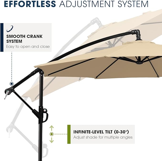 wikiwiki 10ft Patio Umbrella with Base Included, Outdoor Offset Cantilever Umbrella with Sandbag Base for Backyard, Garden and Pool, Easy to Tilt and Crank, Tan