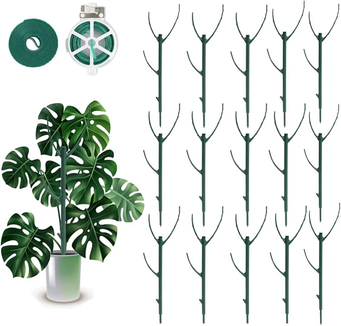 15 Pack Stackable Monstera Plant Support Stakes, 120inch Climbing Plant Sticks Structures with Garden Ties, Durable Alternative to Moss Pole for Indoor Outdoor Plants