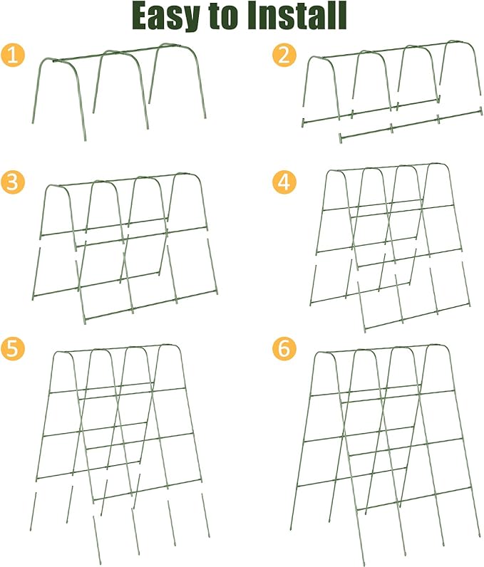 Miory Cucumber Trellis for Raised Beds, 48 x 63 Inch Metal U-Frame Garden Trellis for Climbing Plants Outdoor with Climbing Net, Plant Support for Cucumber Tomato Bean Pea