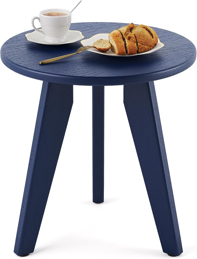 HDPS Outdoor Side Table, Small Round Side Table Weather-Resistant, Outdoor Side Tables for Patio, Porch, Deck, End Table for Plant Stand, Living Room, Bedroom, Navy