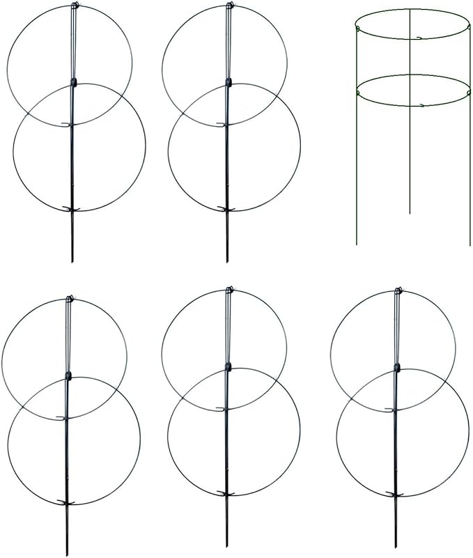MTB Supply 5 Pack 36" x 18" Peony Double Ring Plant Support,Plant Support Stakes for Tomatoes Peony Lily Rose Plant Support Rings Peony Cages for Outdoor Plants Flowers Vegetables
