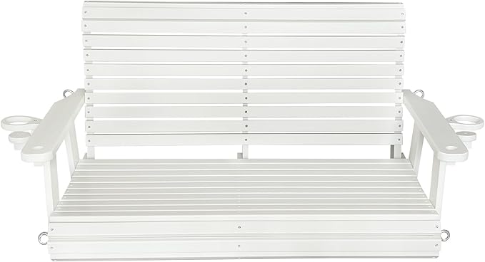 HDPE Porch Swing with 18/8 Stainless Steel Bolts, Ergonomic Design, Ultra Weather-Resistant, Heavy Duty 1200 LBS, for Outdoor Patio Garden Yard (Vanilla White)