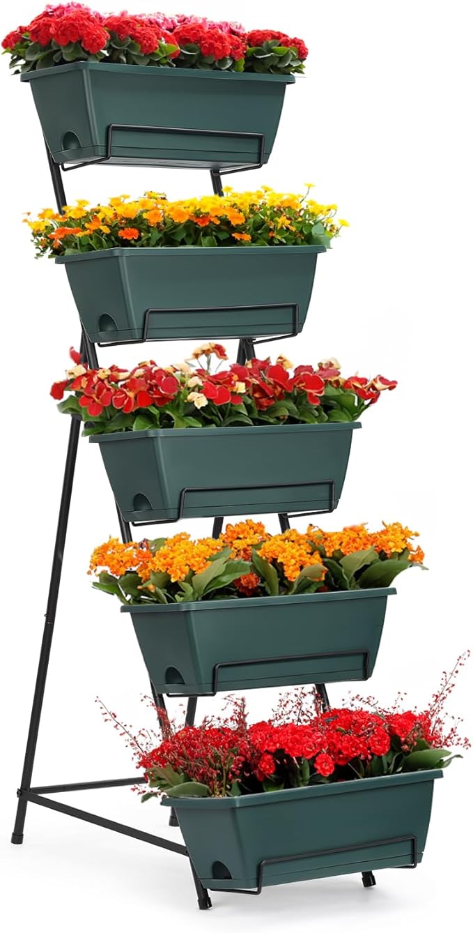 YBING Vertical Raised Garden Bed 5 Tier Herb Garden Planter 48.2 Inches Tall Tiered Planter Box for Outdoor Plants Home Gardening Green