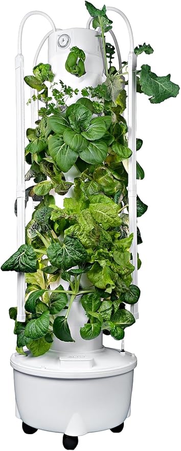HX Aeroponic Tower | High Capacity Tower | Hydroponics Growing System Kit | Food Grade with 40 Net Pots (with LED Grow Lights)