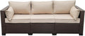WAROOM Patio Couch PE Rattan 3-Seat Outdoor Sofa Brown Wicker Furniture Set Deep Seating with Anti-Slip Beige Cushion