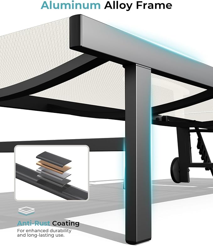 Ciokea Outdoor Lounge Chair with Pillow Set of 2, 5-Position Aluminum Chaise Lounge with Wheels & Armrests, 400 lbs Heavy Duty Patio Pool Chair for Backyard, Deck, Beach & Poolside, White