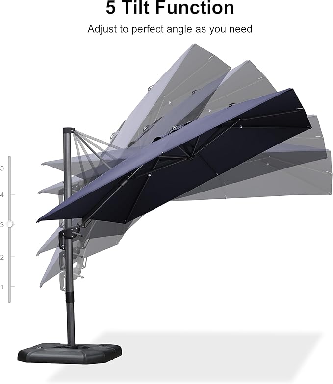 PURPLE LEAF 9' X 12' Right-left Tilt Patio Umbrella with Base Outdoor Cantilever Swivel Rectangle Umbrella Aluminum Offset Umbrella with 360-degree Rotation for Garden Deck Pool Patio Navy