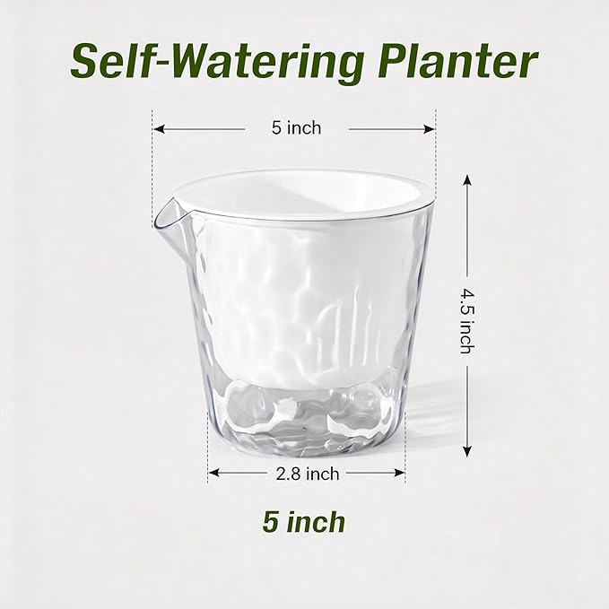 InmeRun Plant Pots Indoor Plastic Flower Pots Outdoor 5 inch Set of 6 Pack with Drainage Holes and Saucers for Garden Pots (self Watering 5in-6p)