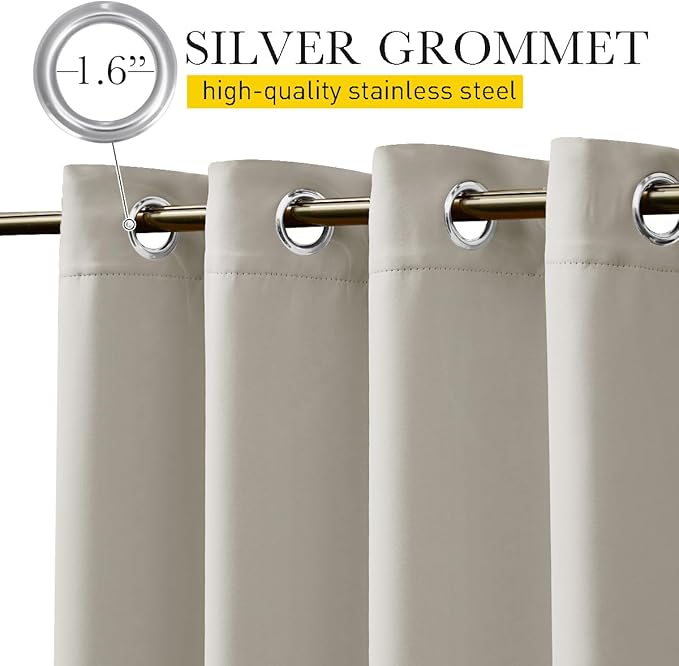 NICETOWN 2 Panels Outdoor Curtains for Patio Extra Wide 84", Waterproof & Windproof Grommet & Back Tab Fixed Top and Bottom Sun Blocking Privacy Drapes with Rope for Gazebo, Natural, W84 x L95