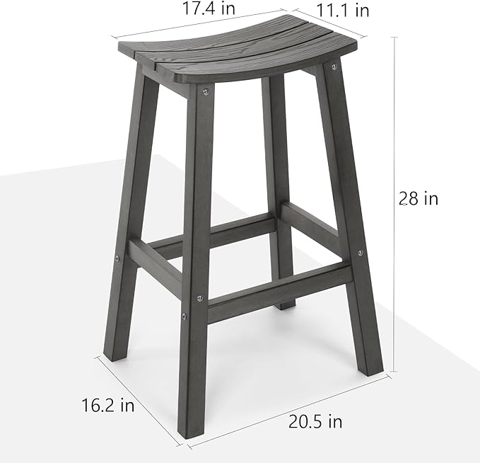 All-Weather Bar Stools Set of 2, 28" Height Outdoor Bar Stools, Never Rot or Fade, for Bar, Kitchen Counter, Deck, and Patio, Grey