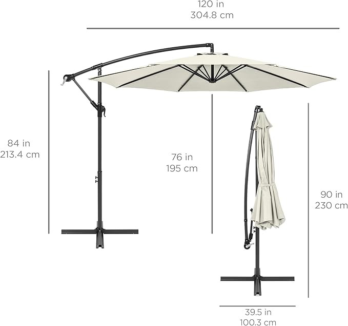 Best Choice Products 10ft Solar LED Offset Cantilever Hanging Market Patio Umbrella, 8 Sturdy Ribs, Easy Adjustment - Ivory