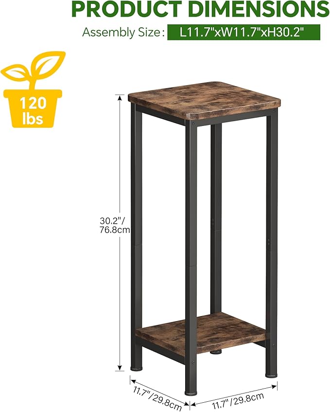 Homeiju Plant Stand Indoor, 2 Tier Wood Corner Plant Stand, Modern Square Plant Shelf Flower Stand for Living Room Patio Balcony Garden, Rustic Brown