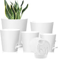 Self Watering Pots, 7/6.5/6/5.5/5/4 inch Flower Pots with Multi Mesh Drainage Holes, Small Platic Planters for Indoor Outdoor Garden Plants and Flowers (White, 7"+6.5"+6"+5.5"+5"+4")