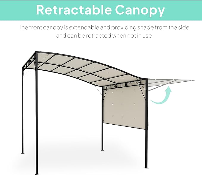 Outsunny 10' x 8' Outdoor Pergola and Patio Gazebo, Extendable Side Awning, Sun Shade Shelter for Garden, Camper, Deck, Doors and Windows, Cream White