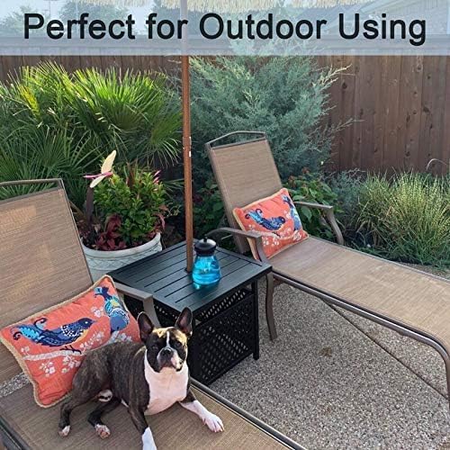 PHI VILLA Outdoor Patio Side Table Set of 2, 22" Small Black Metal Square End Table with Umbrella Hole, Outside Coffee Bistro Table for Porch, Deck, Balcony, Indoor